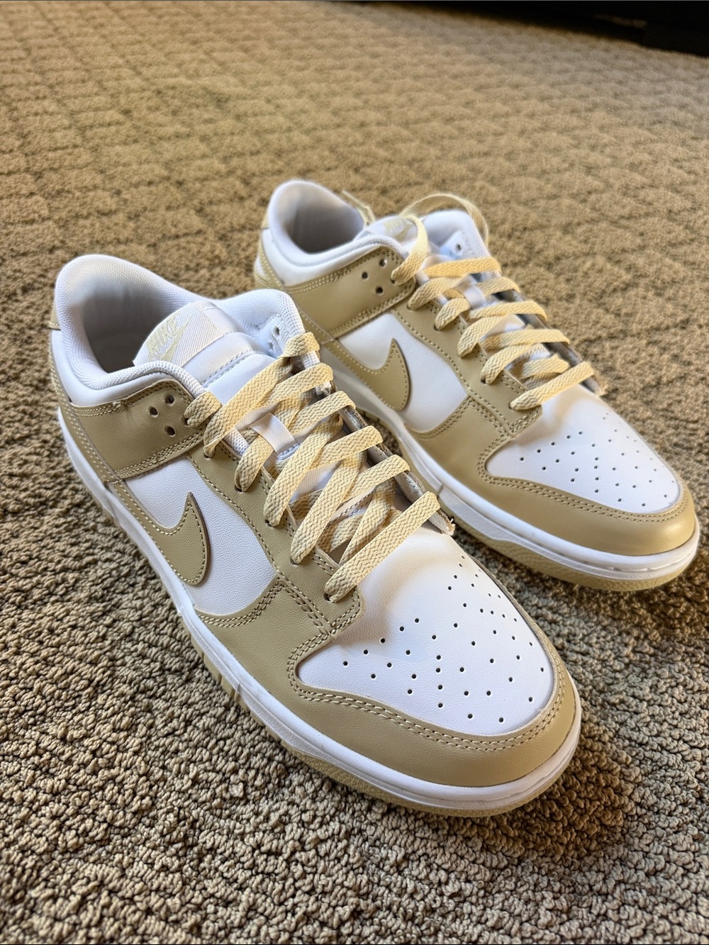 Nike Men’s Dunk Low-Top Sneakers in White and Tan - Brand New